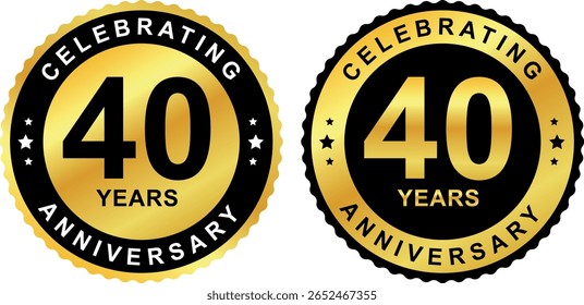  Celebrando 40 anos de emblemas de aniversário em ouro e preto em torno de design, ideal para marcos e eventos comemorativos