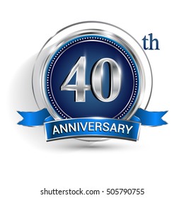 Celebrating 40th Anniversary Logo, With Silver Ring And Blue Ribbon Isolated On White Background