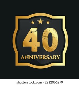 Celebrating 40th Years Anniversary With Golden Border And Stars On Dark Background, Vector Design.
