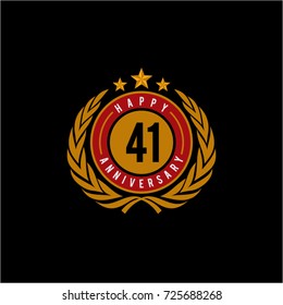 Celebrating 41 Anniversary Emblematic Badge Vector Illustration Red and Yellow Gold