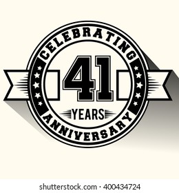 Celebrating 41 years anniversary logo vintage emblem. Retro vector background.