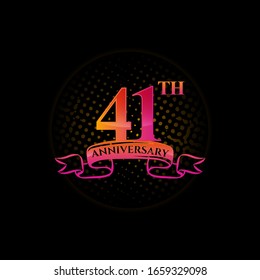 Celebrating the 41th anniversary logo, with gold rings and gradation ribbons isolated on a black background.