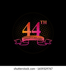 Celebrating the 44th anniversary logo, with gold rings and gradation ribbons isolated on a black background.