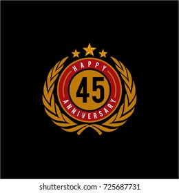 Celebrating 45 Anniversary Emblematic Badge Vector Illustration Red and Yellow Gold
