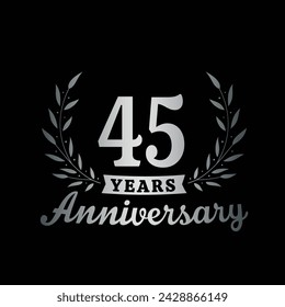 Celebrating 45 years anniversary logo design template. 45th anniversary celebrations logotype. Vector and illustrations.