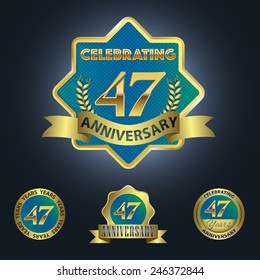 Celebrating 47 Years Anniversary - Golden Star with Laurel Wreath Seal with Red Golden - Layered EPS 10 Vector.