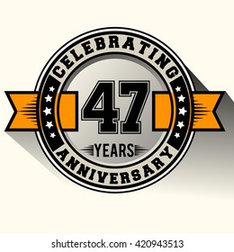 Celebrating 47th years anniversary logo vintage emblem with yellow ribbon. Retro vector background.