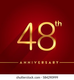 Celebrating of 48 years anniversary, logotype golden colored isolated on red background, vector design for greeting card and invitation card
