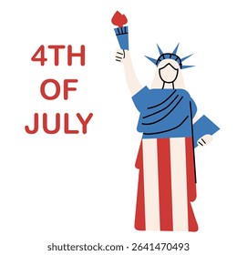 Celebrating 4th of july with iconic statue of liberty illustration for independence day designs.