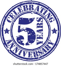Celebrating 5 years anniversary grunge rubber stamp, vector illustration 