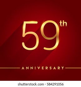 Celebrating of 59 years anniversary, logotype golden colored isolated on red background, vector design for greeting card and invitation card