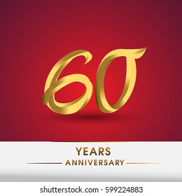 Celebrating of 60 years anniversary, logotype golden colored isolated on red background