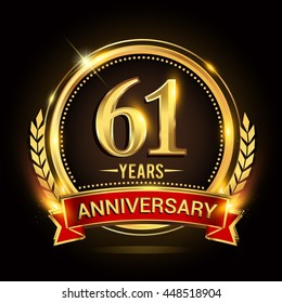 Celebrating 61 Years Anniversary Logo Golden Stock Vector (Royalty Free ...