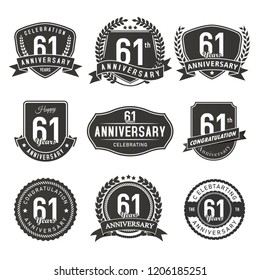 Celebrating 61 years anniversary retro badge and labels