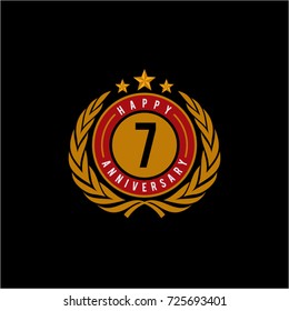 Celebrating 7 Anniversary Emblematic Badge Vector Illustration Red and Yellow Gold