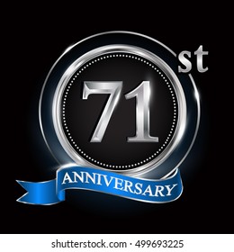 Celebrating 71st anniversary logo. with silver ring and blue ribbon.