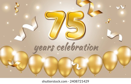 Celebrating the 75th anniversary. Anniversary.Golden numbers and balls on a light background.