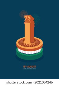 Celebrating the 75th year of India's Independence. Creative design for posters, banners, advertising, etc. Happy Independence Day. Tricolor Indian Parliament. Editable