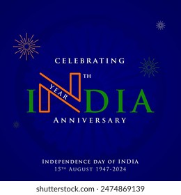 Celebrating 77 Year India, Anniversary 15 August. Vector illustration.