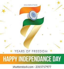 Celebrating 77 years of Independence India, Happy Independence Day on 15th of august, 2023. Web Banner,post, digital ad, logo, mnemonic, template design, unit, concept, poster, creative vector - Shutterstock ID 2315717977