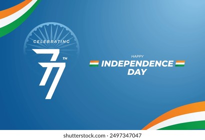 Celebrating 77th Independence Day Of India. Happy Independence Day India Celebration Background Design Template.