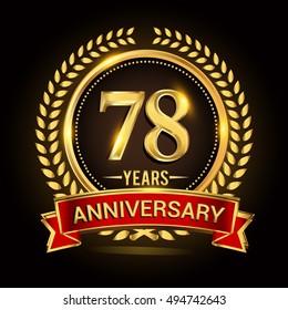 Celebrating 78 years anniversary with wreath, ribbon and golden ring logo.