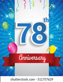 Celebrating 780th Anniversary logo, with confetti and balloons, red ribbon, Colorful Vector design template elements for your invitation card, flyer, banner and poster.