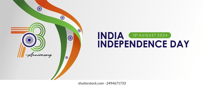 Celebrating 78th Independence Day of India 15 August 2024 Vector illustration. Design with tricolor Indian flag and 78 logo. India National Day Banner, Background, Template, Greeting, Poster.