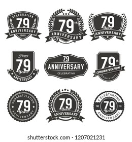 Celebrating 79 years anniversary retro badge and label