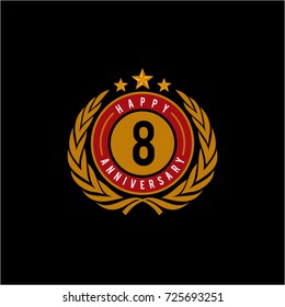 Celebrating 8 Anniversary Emblematic Badge Vector Illustration Red and Yellow Gold