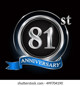 Celebrating 81st anniversary logo. with silver ring and blue ribbon.