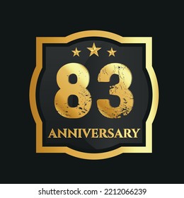 Celebrating 83rd years anniversary with golden border and stars on dark background, vector design.
