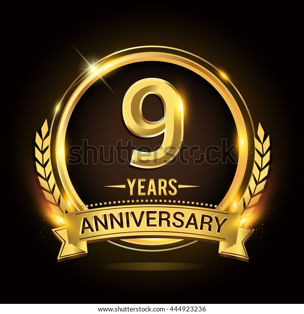 Celebrating 9 Years Anniversary Logo Golden Stock Vector (Royalty Free ...