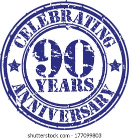 Celebrating 90 years anniversary grunge rubber stamp, vector illustration 