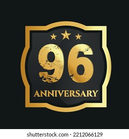 Celebrating 96th years anniversary with golden border and stars on dark background, vector design.
