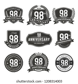 Celebrating 98 years anniversary retro badge and labels