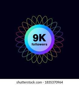 Celebrating 9k follower background. Greeting card template for social media