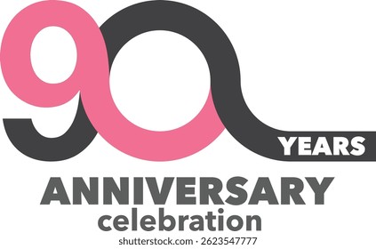 Celebrating Anniversary black and pink color number 90 on a white background with word YEARS ANNIVERSARY celebration at the bottom.