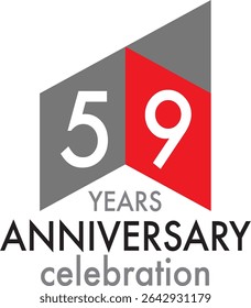 Celebrating Anniversary black and red square shape number 59 on a white background with word YEARS ANNIVERSARY celebration at the bottom.