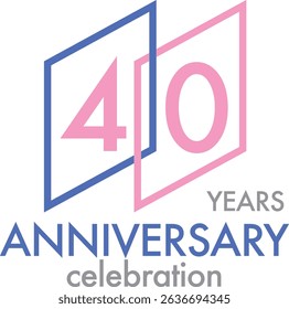 Comemorando o aniversário azul e cor rosa número 40 em um fundo branco com a palavra ANIVERSÁRIO de anos celebração na parte inferior.