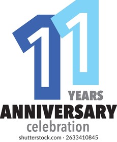 Celebrating Anniversary blue and sky blue color number 11 on a white background with word YEARS ANNIVERSARY celebration.