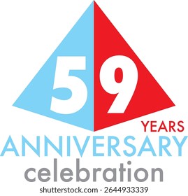 Celebrating Anniversary blue sky and red triangle shape number 59 on a white background with word YEARS ANNIVERSARY celebration at the bottom.