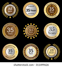 celebrating anniversary button brown on black background