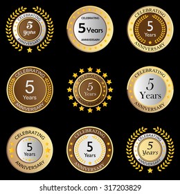 celebrating anniversary button brown on black background