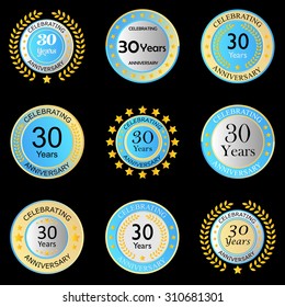 celebrating anniversary button light blue on black background