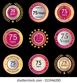 celebrating anniversary button pink on black background