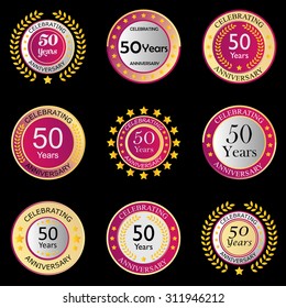 celebrating anniversary button pink on black background