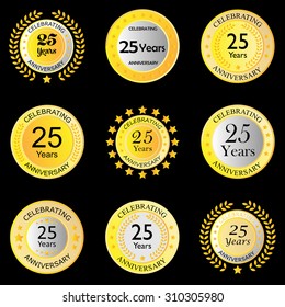 celebrating anniversary button yellow on black background