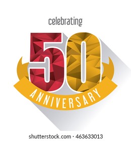 Celebrating Anniversary concept represented by 50 year number icon with ribbon. Colorfull and polygonal illustration.
