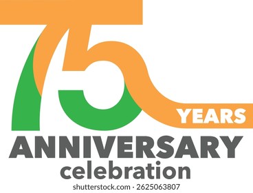 Celebrating Anniversary green and orange color number 75 on a white background with word YEARS ANNIVERSARY celebration at the bottom.